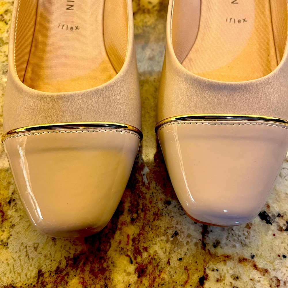 Beige semi wedge flats never been worn